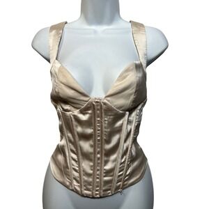 Princess Polly Champagne Satin Boned Corset Top Cream US 6